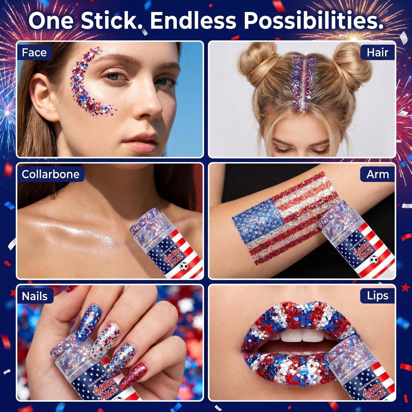🦅4th of July Glitter Stick✨🔔Red, White & Blue Body & Hair Sparkle