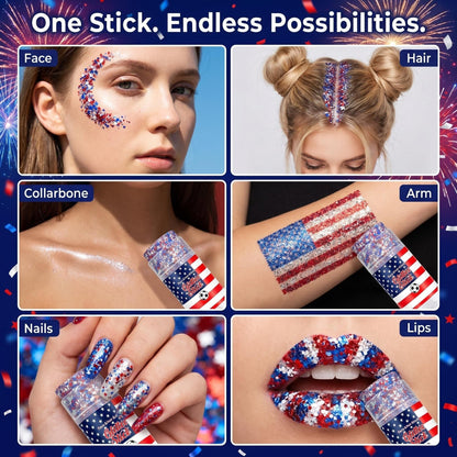 🦅4th of July Glitter Stick✨🔔Red, White & Blue Body & Hair Sparkle